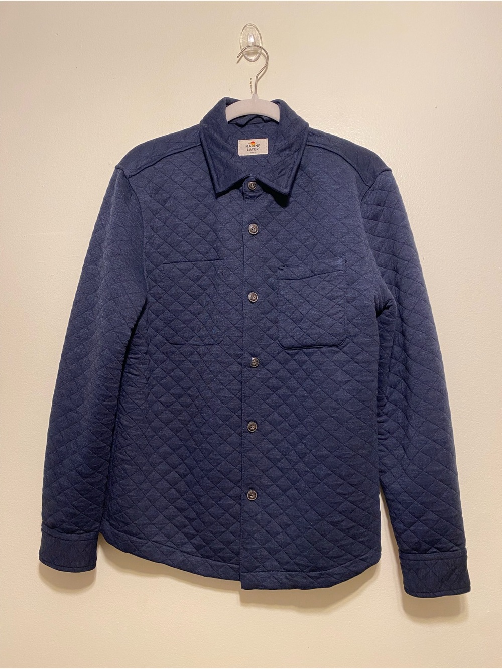Marine Layer Quilted Navy Button-Front Overshirt. Size S